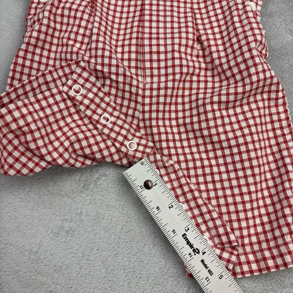 Vintage Sophie Dess Baby Boy  2 pc Romper 18M Red Check White Shirt Classic